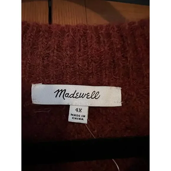 NWT Madewell Women's Plus Cable Havener Pullover Sweater Heather Auburn Size 4X